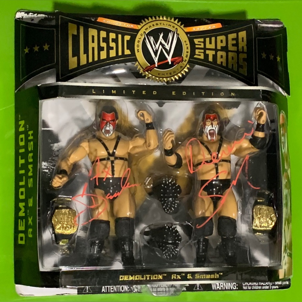AUTOGRAPHED Limited Edition WWE Jakks CLASSIC SUPERSTARS DEMOLITION AX & SMASH